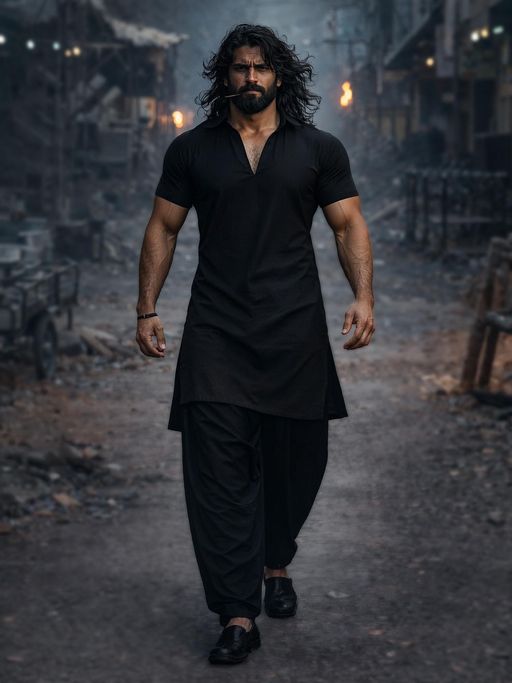 Vastramay Black Solid/Plain Collar Neck Pathani Kurta With Patiala