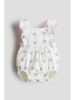 H&M - Girls White Frill-Trimmed Cotton Romper Suit