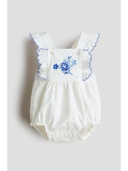 H&M - Girls White Frill-Trimmed Cotton Romper Suit
