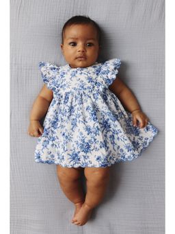 H&M - Girls Blue Floral-Print Cotton Bodysuit Dress