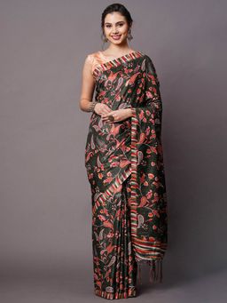 Odette - Olive Green Festive Dole Silk Printed Saree with Unstitched Blouse