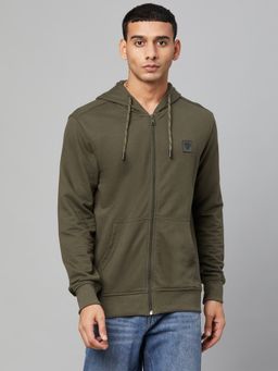 Club York - Men Solid Olive Hoodie