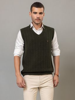 Club York - Olive Sleeveless V-Neck Sweater