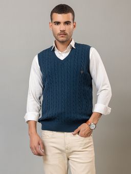 Club York - Navy Sleeveless Textured V-Neck Sweater