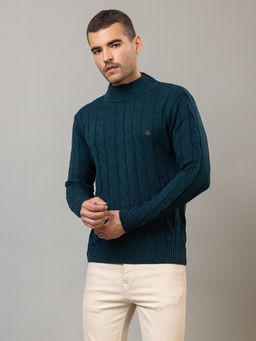 Club York - Teal Full Sleeve Solid Turtle Neck Sweater