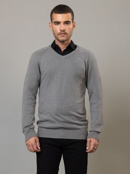 Club York - Grey Full Sleeve Solid Round Neck Sweater