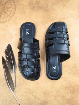 The Madras Trunk - Theo Slip On Sandals In Black