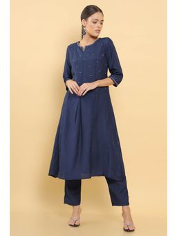 Soch - Women Navy Blue Solid Kurta Suit (Set of 2)