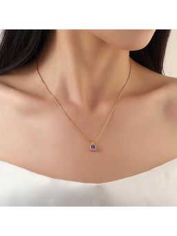 Salty - Women Dainty Purple Stoned Diamond Gold Plated Elegance Pendant Necklace