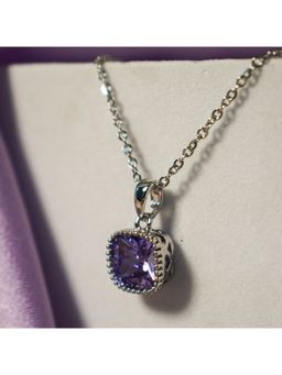 Salty - Women Dainty Purple Stoned Diamond Silver Plated Elegance Pendant Necklace