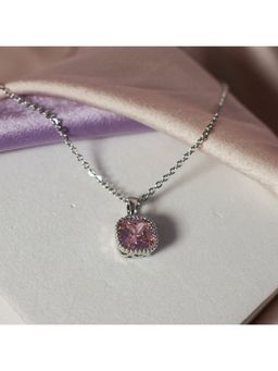 Salty - Women Dainty Pink Stoned Diamond Silver Plated Elegance Pendant Necklace