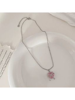 Salty - Women Pink Crystal Heart and Bow Necklace
