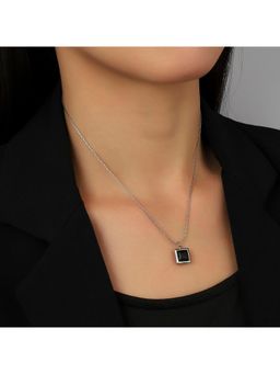 Salty - Women Black Lapis Diamond Silver Plated Necklace