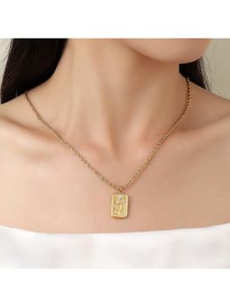 Salty - Women Embossed Flower Charm Stone Studded Necklace