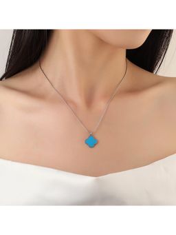 Salty - Women Blue Beauty Clover Silver Necklace