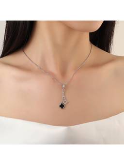 Salty - Women Evergreen Clover Hanging Silver and Black Necklace