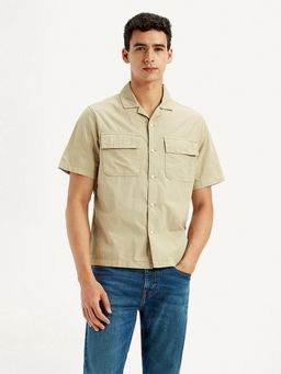 Levi's - Men's Solid Overdyed Beige Relaxed Fit Resort Collar Shirt