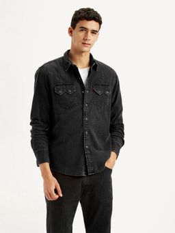 Levi's - Men's Solid Charcoal-Grey Slim Fit Shirt