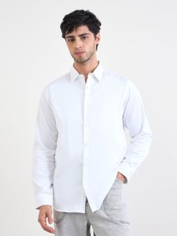 Styli - Men Solid Slim Fit Full White Sleeve Shirt
