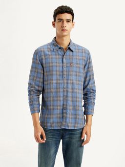 Levi's - Men's Checkered Blue Slim Fit Linen Shirt
