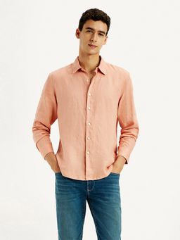 Levi's - Men's Red Loop Solid Peach Slim Fit Linen Shirt