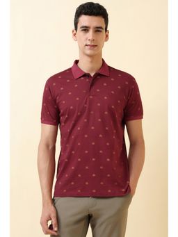 Allen Solly - Men Maroon Floral Printed Polo T-Shirt