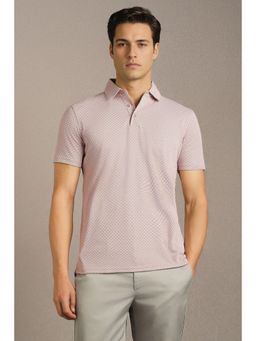 Louis Philippe - Men Pink Print Polo T-Shirt