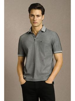 Louis Philippe - Men Grey Textured Polo T-Shirt