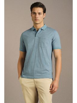 Louis Philippe - Men Light Blue Stripe Polo T-Shirt