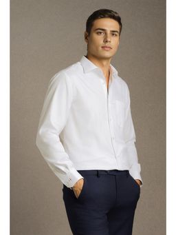 Louis Philippe - Men White Textured Full Sleeves Tri-Color Logo Formal Shirt