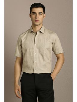 Louis Philippe - Men Beige Check Half Sleeves Formal Shirt