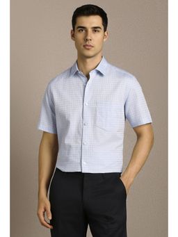 Louis Philippe - Men Light Blue Textured Half Sleeves Formal Shirt