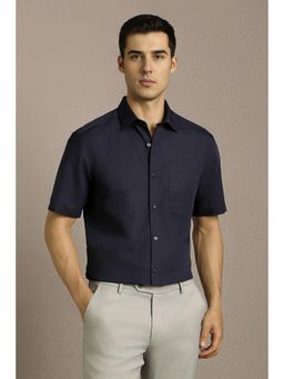 Louis Philippe - Men Navy Blue Solid Half Sleeves Formal Shirt