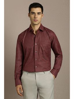Louis Philippe - Men Maroon Check Full Sleeves Formal Shirt
