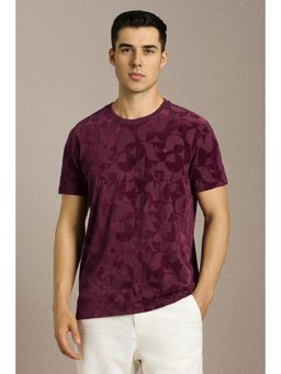 Louis Philippe - Men Wine Textured Crew Neck T-Shirt