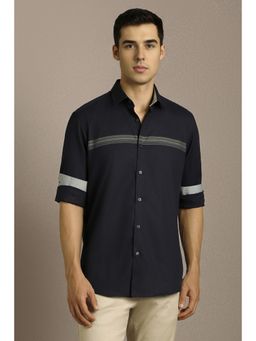 Louis Philippe - Men Navy Blue Full Sleeves Casual Shirt