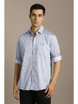 Louis Philippe - Men Blue Floral Printed Full Sleeves Casual Shirt