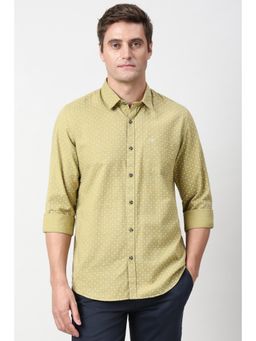 Peter England - Men Olive Slim Fit Floral Printed Full Sleeves Casual Shirt