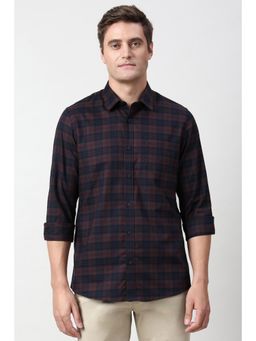 Peter England - Men Navy Blue Slim Fit Check Full Sleeves Casual Shirt