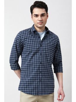 Peter England - Men Navy Blue Slim Fit Check Full Sleeves Casual Shirt