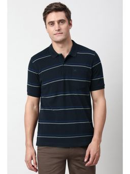 Peter England - Men Navy Blue Stripe Polo T-Shirt