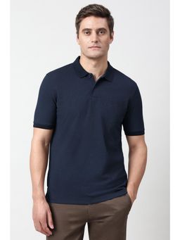 Peter England - Men Navy Blue Print Polo T-Shirt