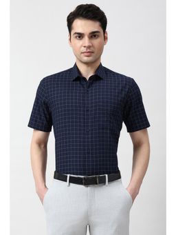 Peter England - Men Navy Blue Nuvo Fit Half Sleeves Formal Shirt