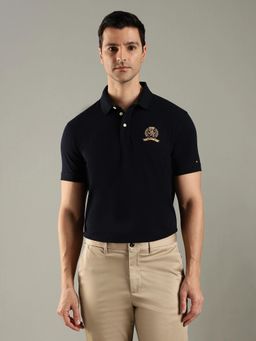 Tommy Hilfiger - Solid Regular Fit Navy Blue Cotton Polo T-Shirt