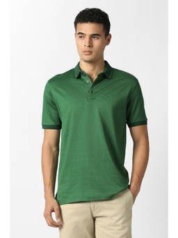 Van Heusen - Men Green Textured Polo T-Shirt