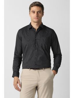 Van Heusen - Men Black Stripe Full Sleeves Formal Shirt