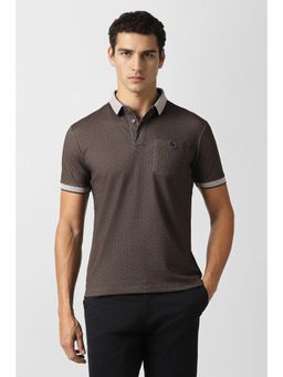 Van Heusen - Men Brown Print Polo T-Shirt