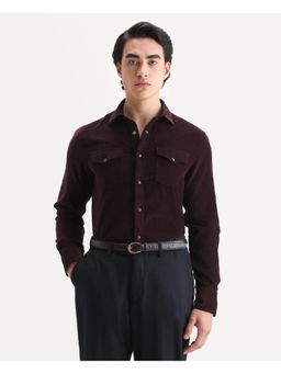 Rare Rabbit - A Luxury Hi Fashion Maroon Double Pocket Club Shirt