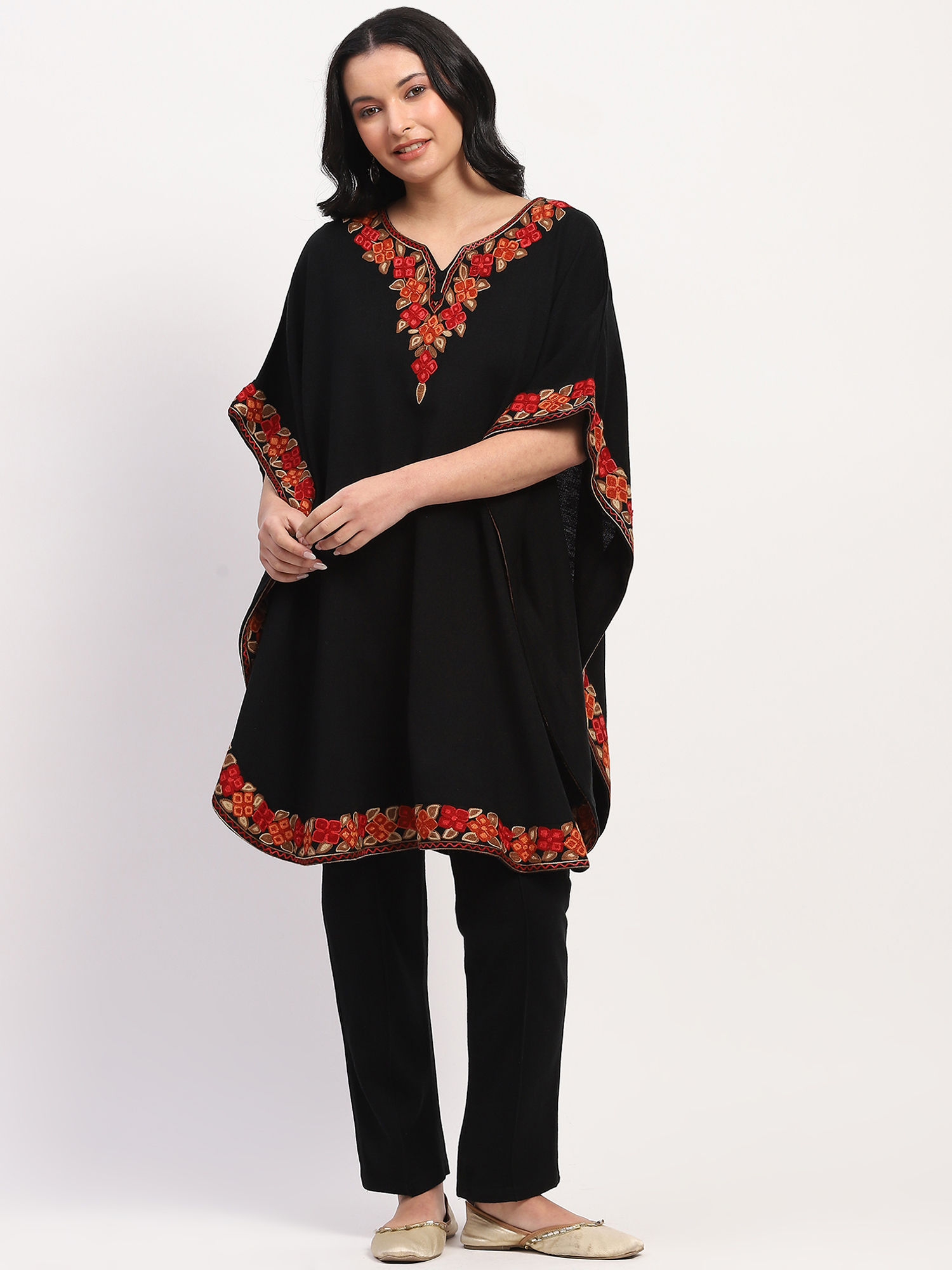 Acrylic Embroidered Round Neck Poncho For Women-picture-40