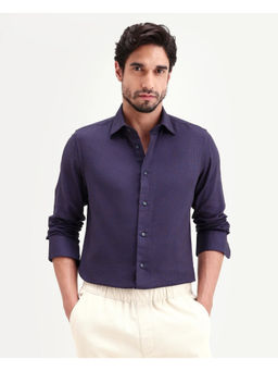 Rare Rabbit - Navy Blue Textured Regular Shirt